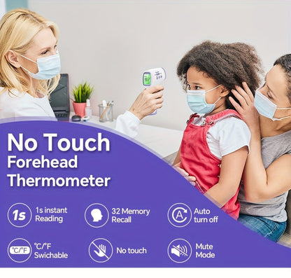 No-Touch Forehead Thermometer for Adults & Kids – Digital Infrared Thermometer with Fever Alarm, 3-Color Backlit Display, 28 Memory Recall, Fast & Accurate Results for All Ages
