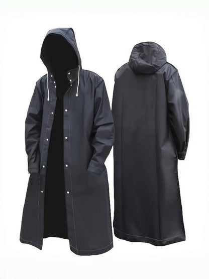 Hooded Raincoat for Men and Women Waterproof Adjustable Drawstring Full Length Loose Fit Rain Jacket for Cycling Hiking Fishing Outdoor Sports Minimalist Black Rain Coat Sizes L to XXXL