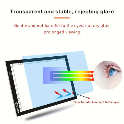 LED Tracing Light Pad Board A2 A3 A4, Dual Light Bar Ultra-Thin Copy Table with 3-Speed Dimming & Eye-Caring No-Grid Surface for Diamond Painting, Sketching & Drawing