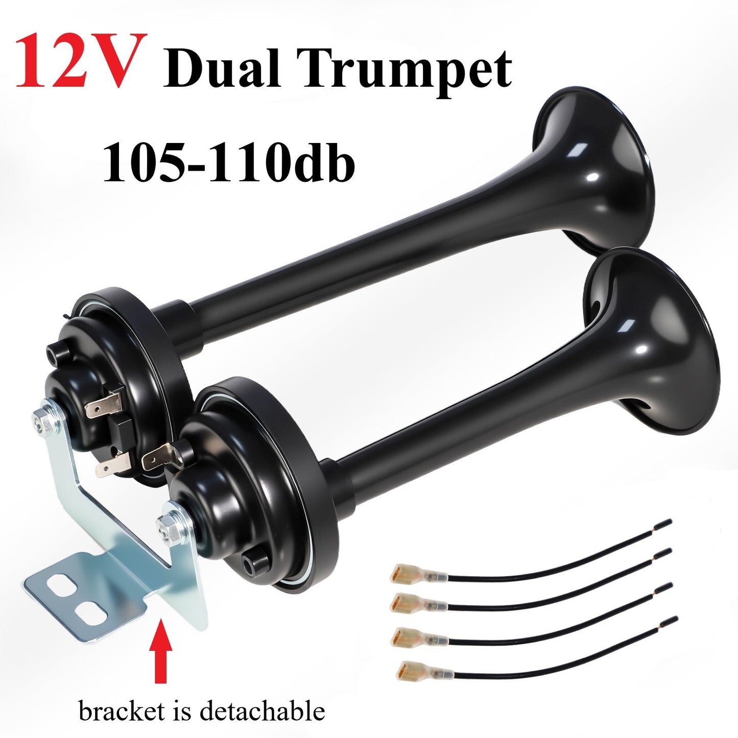 Super Loud 12V 24V Dual Air Horn Kit with Air Compressor 105-137dB Universal Truck Train Car SUV Motorcycle Boat Pickup Aluminum Alloy Electric Horn