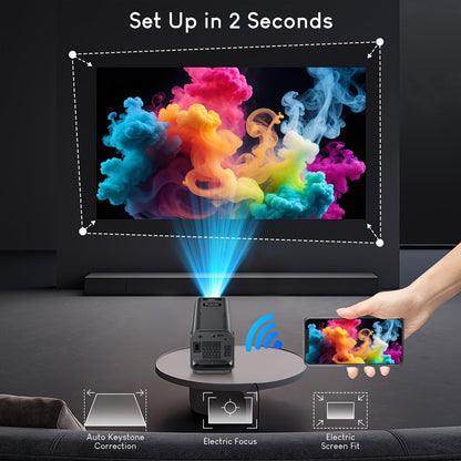AMOVFILM Advanced Portable Smart Projector WiFi 6 & 4K Video Decoding, 1080P Native Resolution, Android 11 Built-In, Home Theater & Outdoor Movie Projector, Mobile Screen Mirroring, Multiple Colors