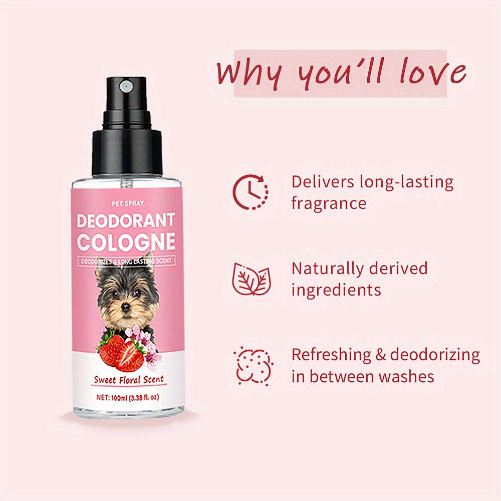 Pet Cologne Deodorant Spray 4.2oz Floral Scent - Dog Grooming Perfume with Vanilla Raspberry Neroli White Peony Patchouli Ambergris, All Breed Sizes, Long-Lasting Fresh Scent for Dogs