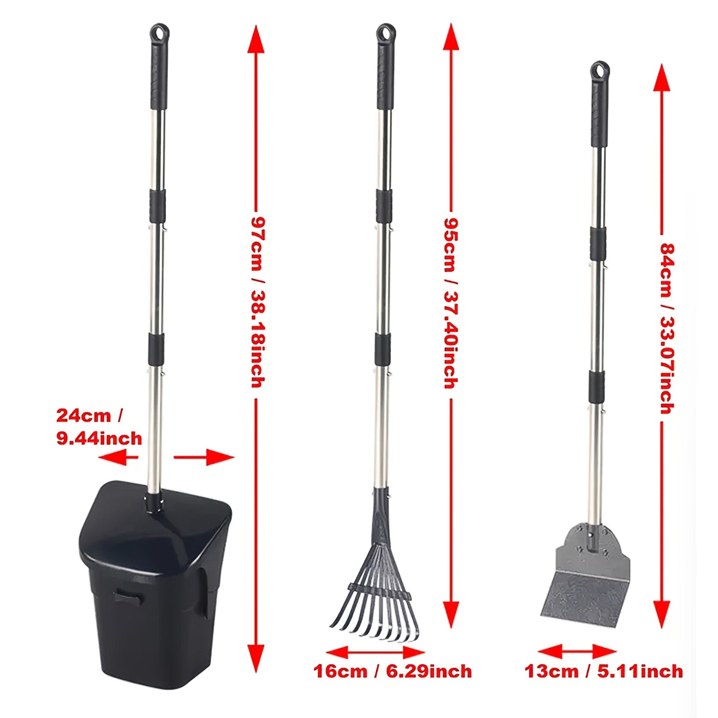 Dog Pooper Scooper Set Heavy Duty with Swivel Bin, Rake & Spade – Long Handle Pet Waste Removal Tool for Grass, Dirt & Gravel, Includes 40 Waste Bags, Great for Large Dogs