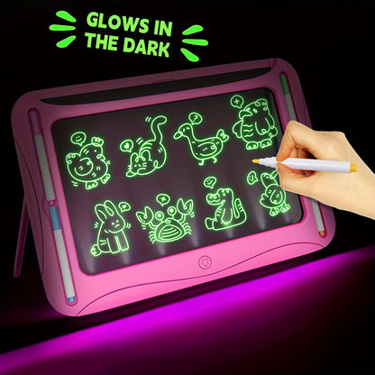LED Light-Up Drawing Doodle Board for Kids Ages 3-8 – Glow Writing Art Set with 9 Double-Sided Cards & 6 Markers, Educational Learning Travel Toy, Birthday & Christmas Gift for Girls Boys