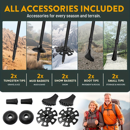 Folding Trekking Poles 2 Pack Ultra-Light 7075 Aluminum Alloy Collapsible Hiking Walking Sticks with Anti-Slip Ergonomic Grip Wrist Straps Adjustable Height for Men Women Backpacking Trail