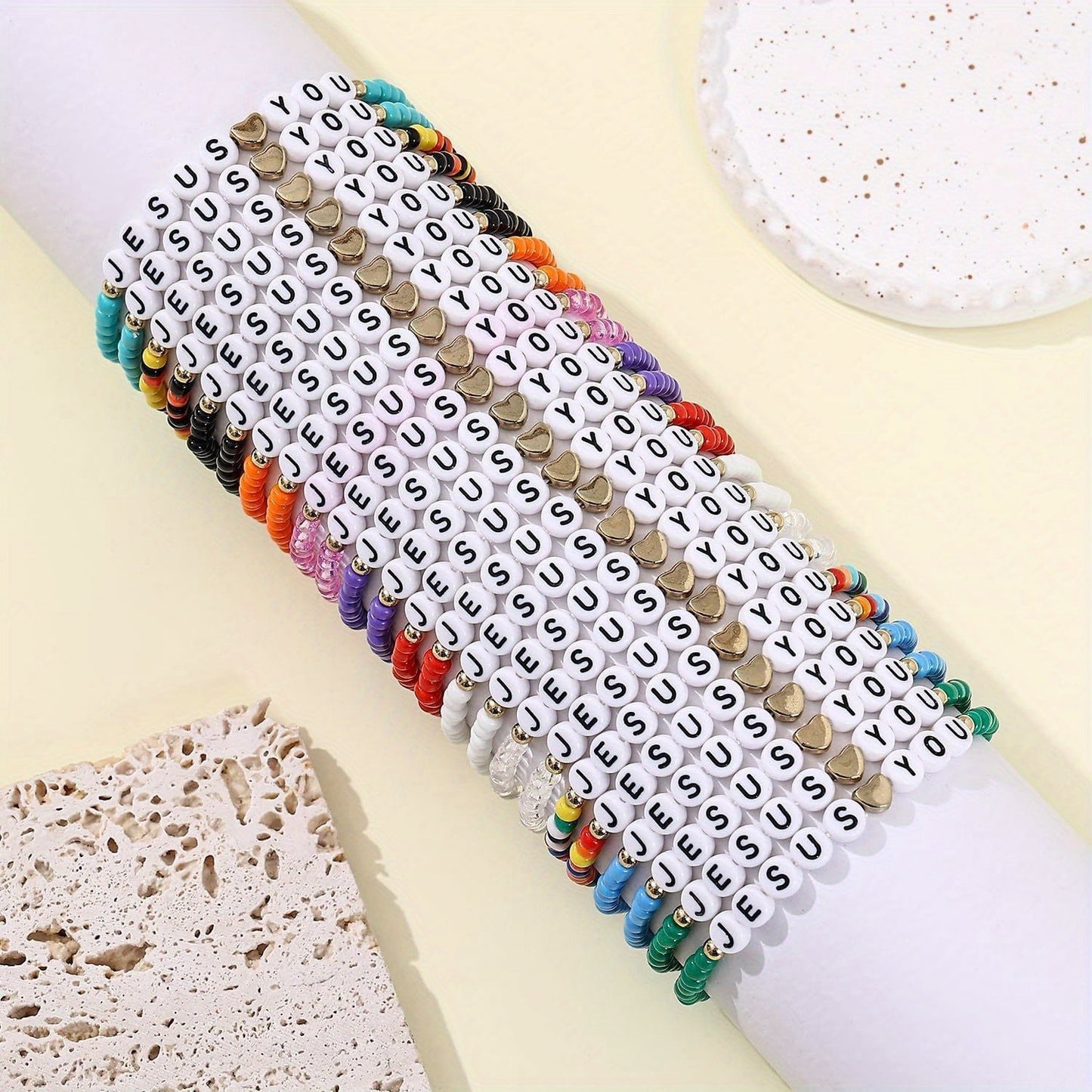 24pc Christian Friendship Bracelet Set – Handmade Clay Bead Jesus Love You Bracelets, Bulk Religious Jewelry for Christmas, Easter, Church Events & Faith-Based Gifts