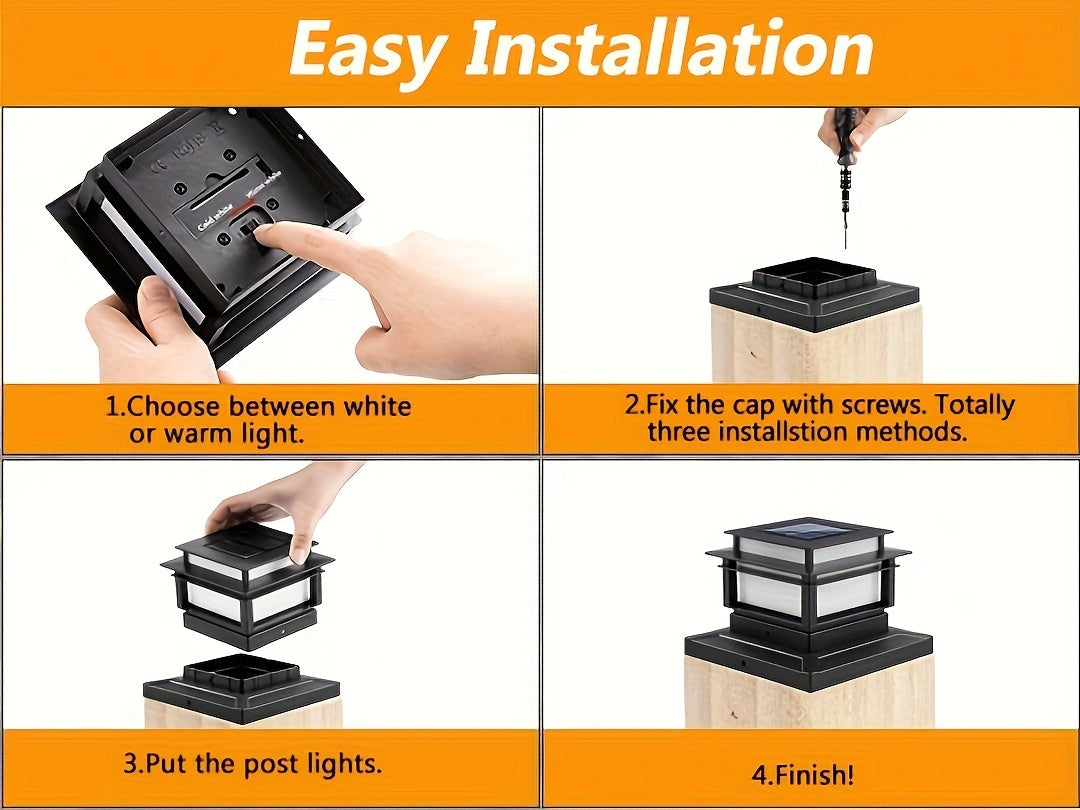 Solar Post Cap Lights 6 Pack Outdoor – Bright LED Solar Powered Fence Post Lights, Waterproof Auto On/Off, for Deck, Porch, Patio, Garden, Stair & Yard Decoration