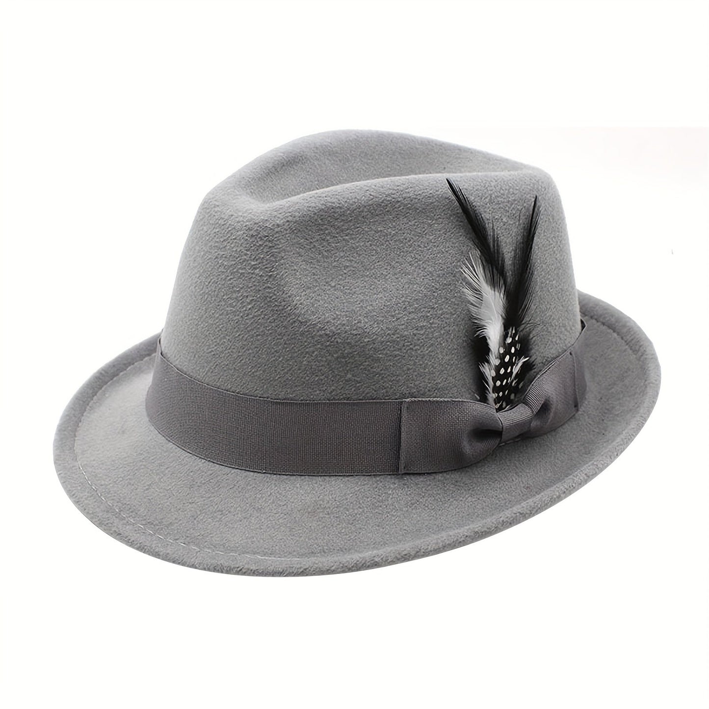 Short Brim Felt Fedora Hat for Men & Women – Classic Feather Panama Dress Hat in 7 Colors, Black Brown Navy Red Gray Coffee, Unisex Jazz Cap for Formal Casual Daily Wear