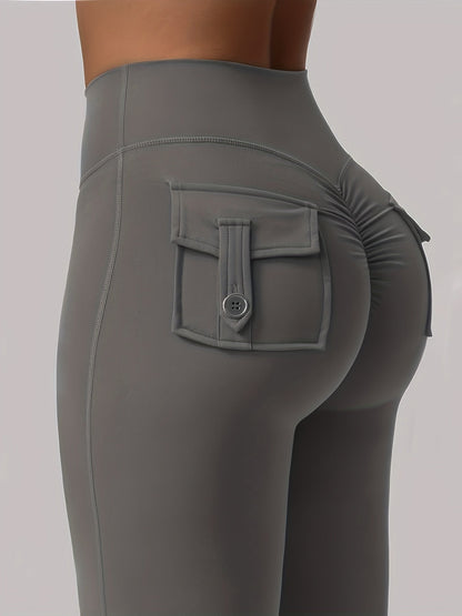 Women's 3-Piece High Waist Flare Yoga Pants Set with Belt and Pockets, Scrunch Butt Lifting Squat Proof 90% Polyester Stretchy Flared Leggings for Workout Gym Running Casual Wear