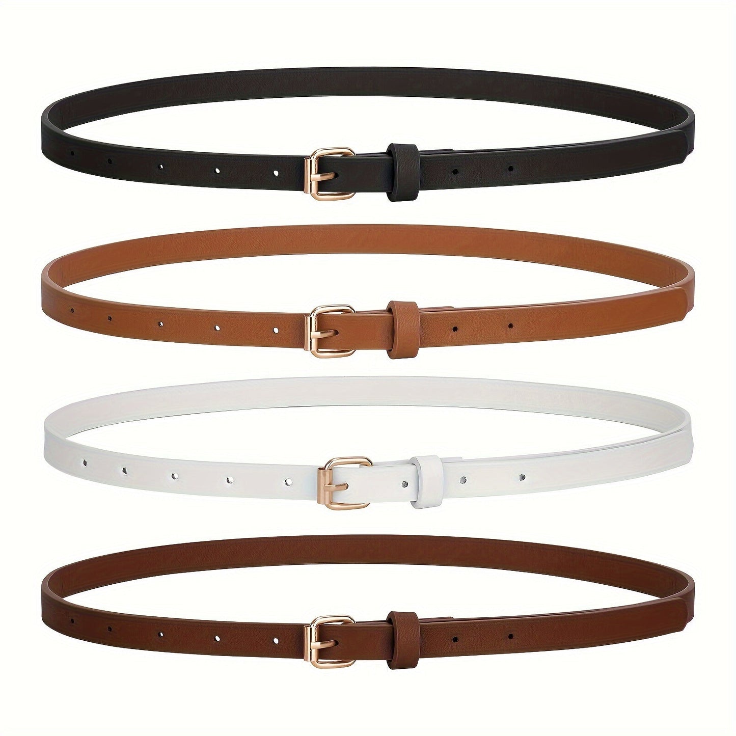 Women's PU Leather Slim Waist Belt 4 Styles Sizes S to 1XL Skinny Fashion Belt for Dresses Jeans Skirts Sweet Casual Outfits – Style A B C D