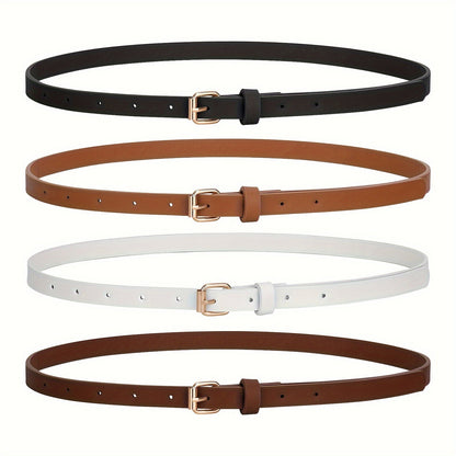 Women's PU Leather Slim Waist Belt 4 Styles Sizes S to 1XL Skinny Fashion Belt for Dresses Jeans Skirts Sweet Casual Outfits – Style A B C D