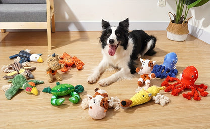 Squeaky Cow Dog Toy Plush Interactive Tug-of-War with Crinkle Paper, IQ Training Chew Toy for Small Medium Large Dogs, No Battery Needed, Anxiety Relief Pet Toy