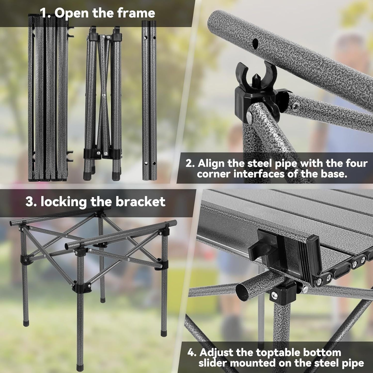 Portable Folding Camping Table Lightweight Collapsible Outdoor Table with Carry Bag Sturdy Legs Large Flat Surface for Picnic BBQ Beach Hiking Tailgating Compact Durable Design Size L and XL