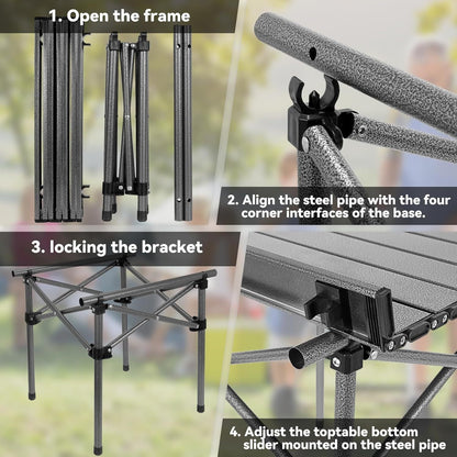 Portable Folding Camping Table Lightweight Collapsible Outdoor Table with Carry Bag Sturdy Legs Large Flat Surface for Picnic BBQ Beach Hiking Tailgating Compact Durable Design Size L and XL