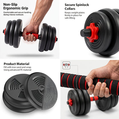Adjustable Dumbbell Set 22 lb & 44 lb – 3-in-1 Quick-Adjust Free Weights for Home Gym, Strength Training, Full-Body Workouts, Space-Saving Compact Fitness Equipment for Men & Women