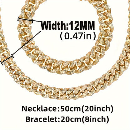 4-Piece Men's Punk Jewelry Set Quartz Watch Cuban Chain Necklace Bracelet and Cross Necklace with Rhinestone Details Hip Hop Style Gift for Men