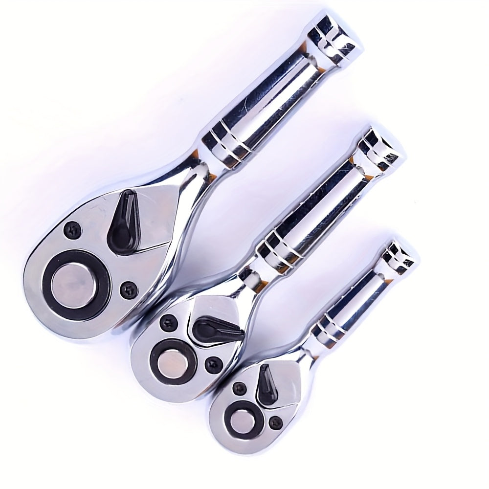 72-Tooth Quick Ratchet Wrench Set Compact Dual-Direction Short Handle Socket Wrench for Auto Repair – 3 Drive Sizes 1/4" 3/8" 1/2" – Fast Release Ratchet Handle Tool for Car Truck Mechanic