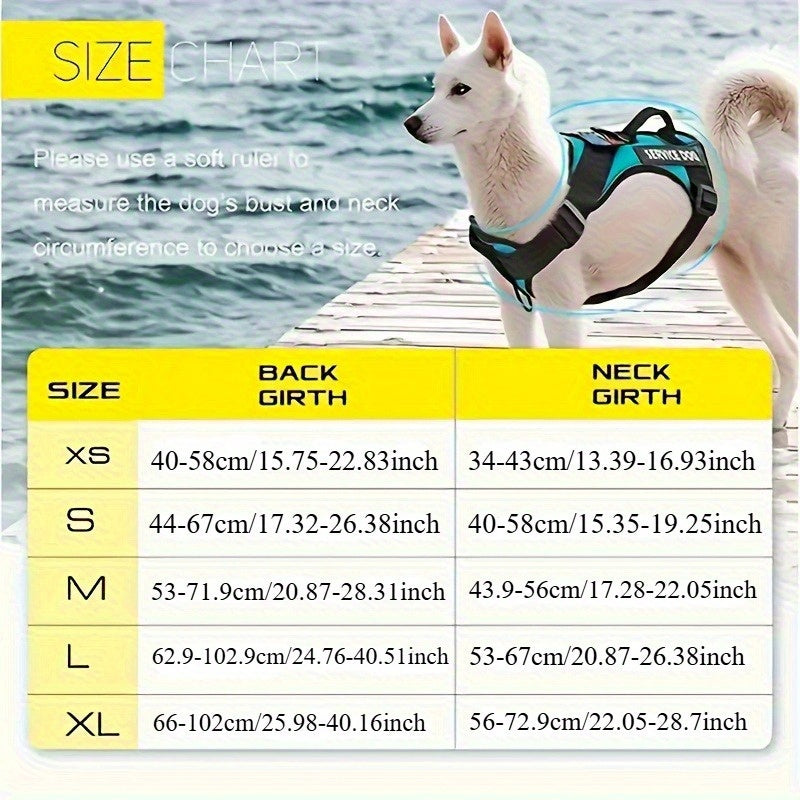 Service Dog Harness Vest with 5 ID Patches – Reflective Adjustable Oxford Vest with Breathable Mesh Lining, Service Dog ID System for Small Medium Large Dogs, Sizes XS-XL, Public & Mobility Aid