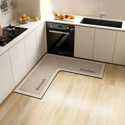 Kitchen Mat Non-Slip Microfiber Rug – Anti-Fatigue Machine Washable Kitchen Floor Mat with "Kitchen" Text, Soft Cushioned Standing Mat for Kitchen, Entryway & Dining Room, Camel & Dark Gray