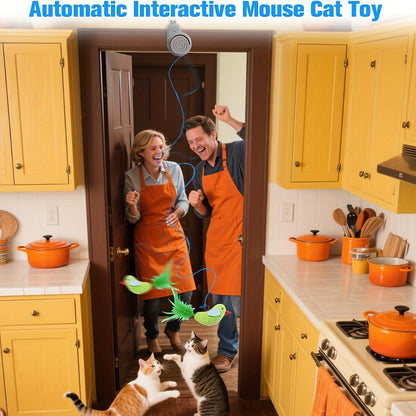 Interactive Cat Toy for Indoor Cats – Automatic Electric Flying Bird Feather Stick-On Hanging Self-Play Kitten & Adult Cat Enrichment Toy for Bored Cats, White Blue Grey