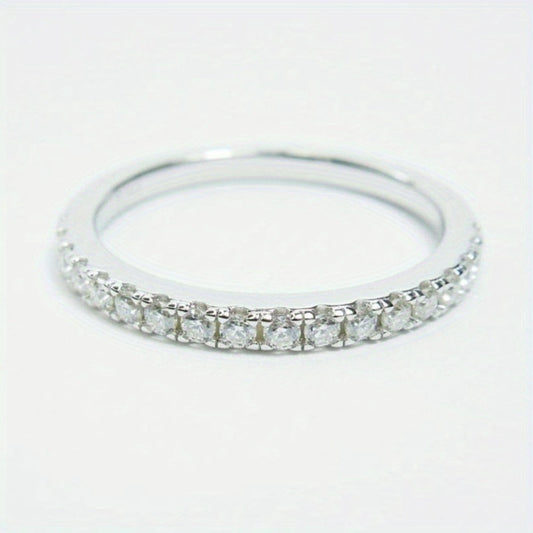 0.1ct Moissanite 925 Sterling Silver Round Cut Ring for Women – Rhodium Plated Vintage Hip-Hop Wedding Band, Sizes 5-10, Anniversary & Engagement Ring