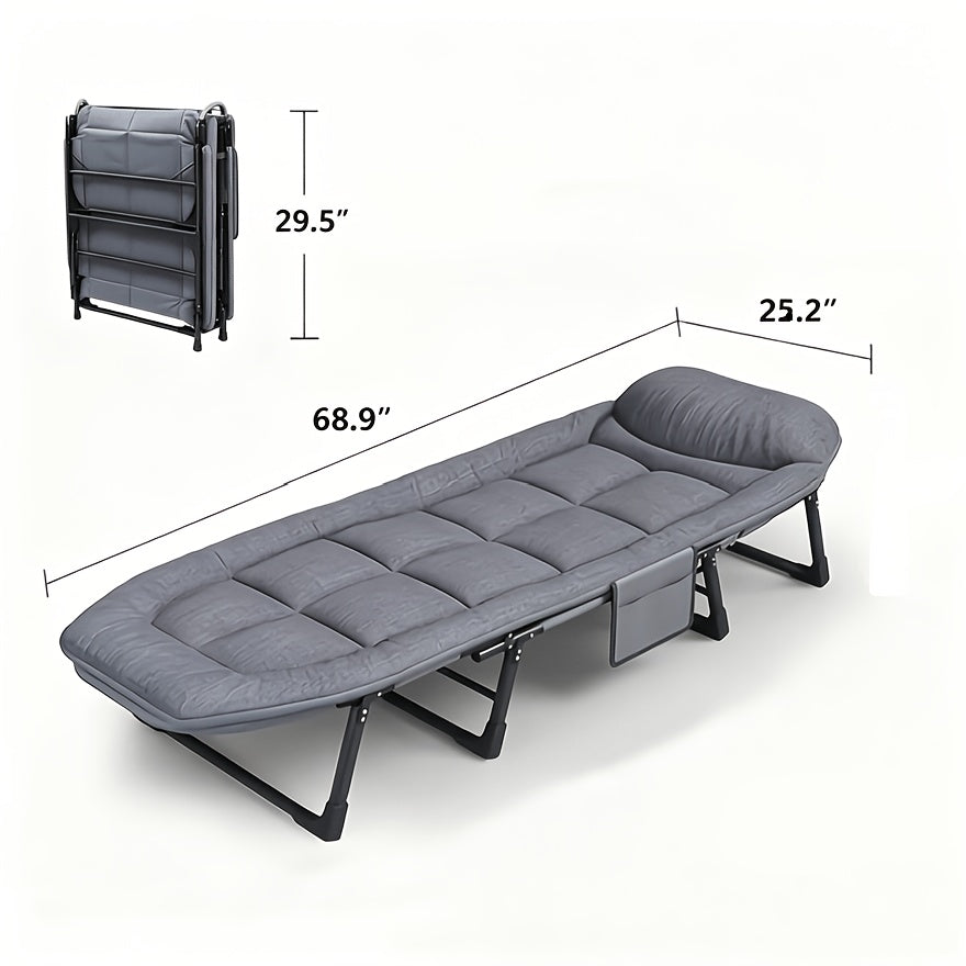 XL Camping Cot with Built-In Headrest & Removable Mattress – 71" Portable Folding Bed, Heavy Duty Frame for Adults – for Camping, Guest Bed, Travel & Picnic