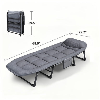 XL Camping Cot with Built-In Headrest & Removable Mattress – 71" Portable Folding Bed, Heavy Duty Frame for Adults – for Camping, Guest Bed, Travel & Picnic