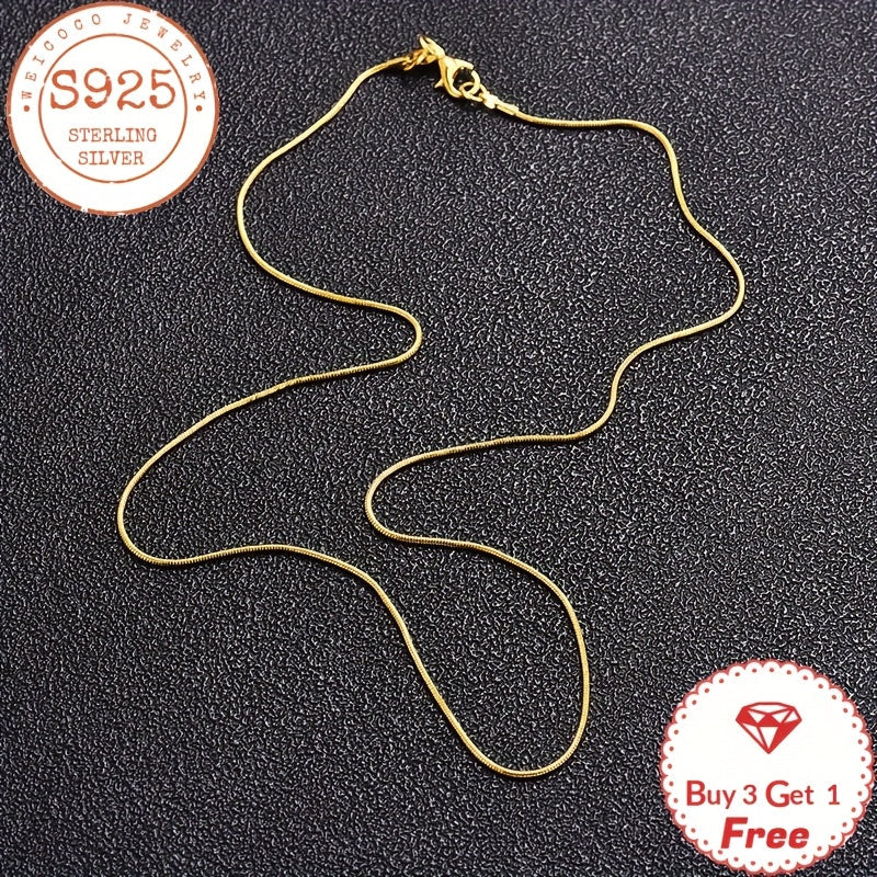 24K Gold Plated 925 Sterling Silver Snake Chain Necklace 1mm – Handmade Layering Necklace with Gift Box for Women & Men, Perfect for Valentine's Day, Mother's Day, Christmas & Birthdays