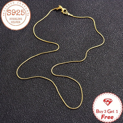 24K Gold Plated 925 Sterling Silver Snake Chain Necklace 1mm – Handmade Layering Necklace with Gift Box for Women & Men, Perfect for Valentine's Day, Mother's Day, Christmas & Birthdays