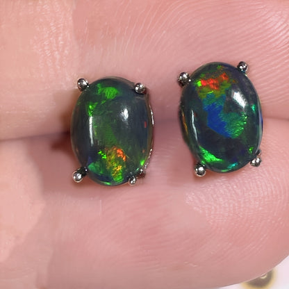 Black Opal Earrings S925 Sterling Silver Genuine Black Opal Inlay October Birthstone Stud Earrings for Women - Elegant Daily Vacation Jewelry Birthday Christmas Gift for Her
