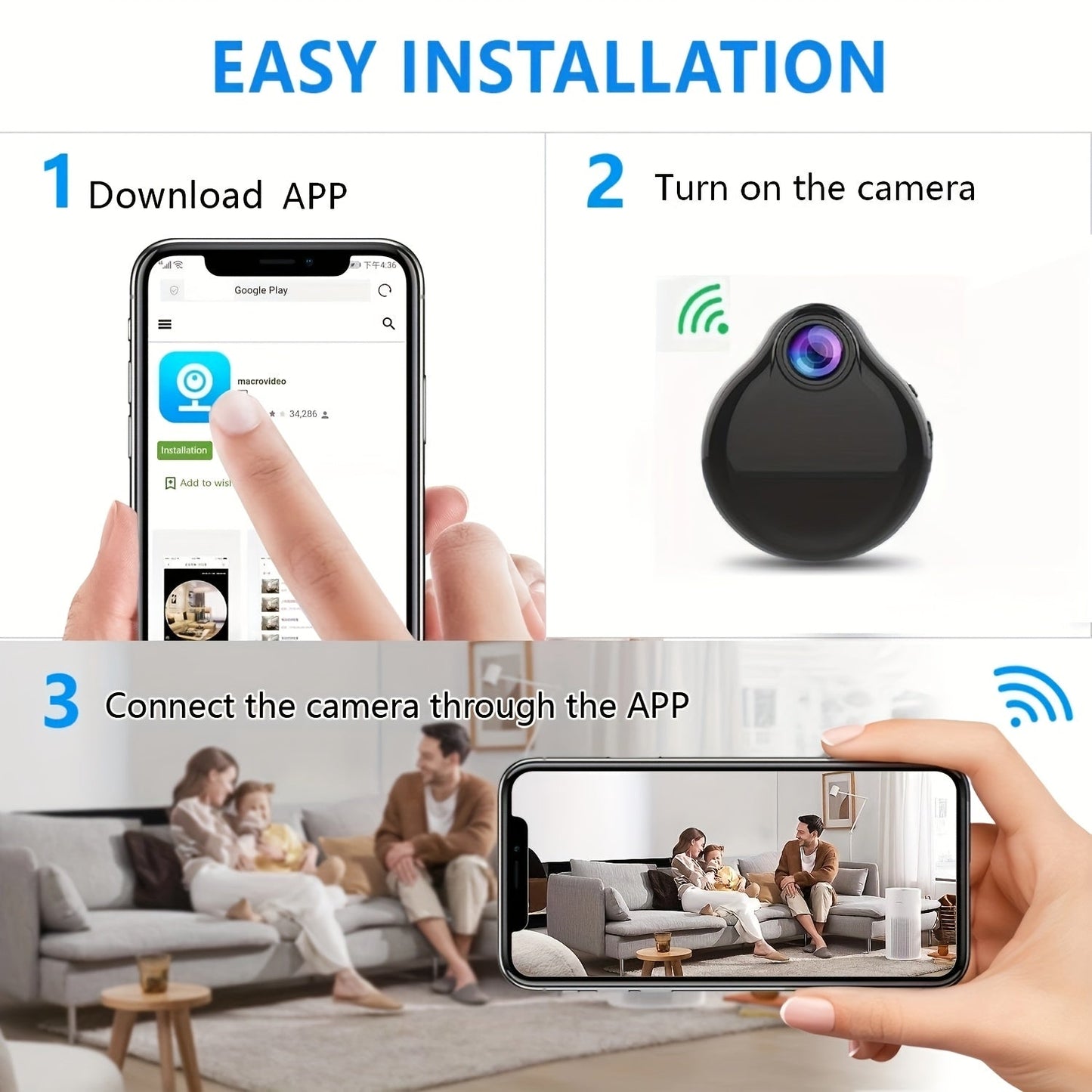 WiFi Mini Body Camera Wearable Micro Cam Motion Detection Video Voice Recording Home Security Nanny Cam – Built-in Battery Wireless Remote Monitoring via Smartphone
