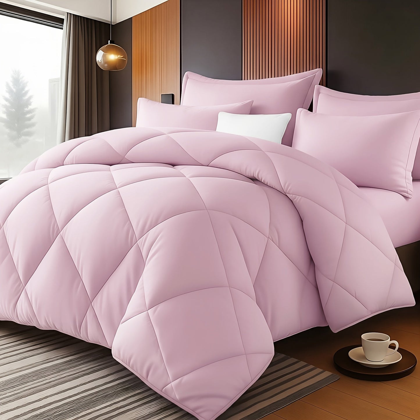Quilted Comforter Set Twin Queen King Size – Soft Diamond Pattern Quilt with Pillowcases Ultra-Fine Fiber Fill Lightweight Breathable All-Season Bedding 2/3 Piece Multiple Colors