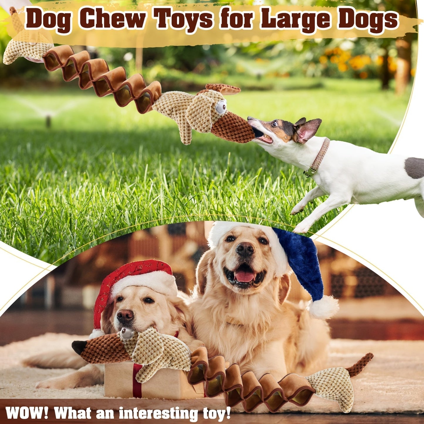Large Squeaky Crinkle Dog Toy – Extendable 15.7" to 19.7" Plush Pull & Tug Bite Toy with Crinkled Paper Filling for Small Medium Large Dogs, Interactive Fetch & Chew Toy, No Battery Needed