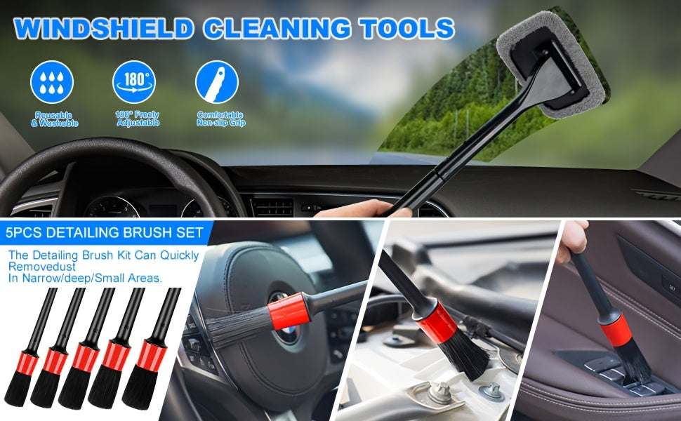 Car Wash Detailing Kit 19 or 41 Piece Handheld Vacuum Collapsible Bucket Tire Brush Windshield Tool Snow Shovel Cleaning Gel Complete Car Care Set Yellow Pink