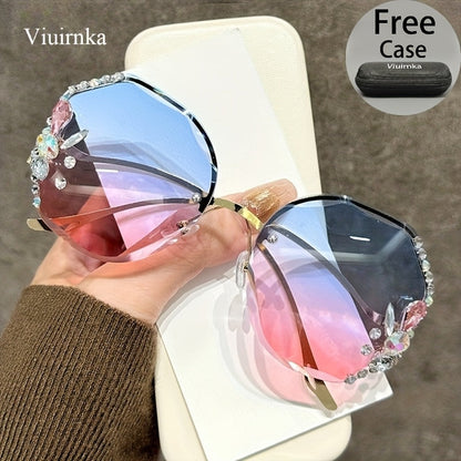 Women's Diamond-Accented Fashion Sunglasses with Case – Gradient UV Protection Lenses, 7 Colors – Stylish Eyewear for Daily Wear, Parties & Summer