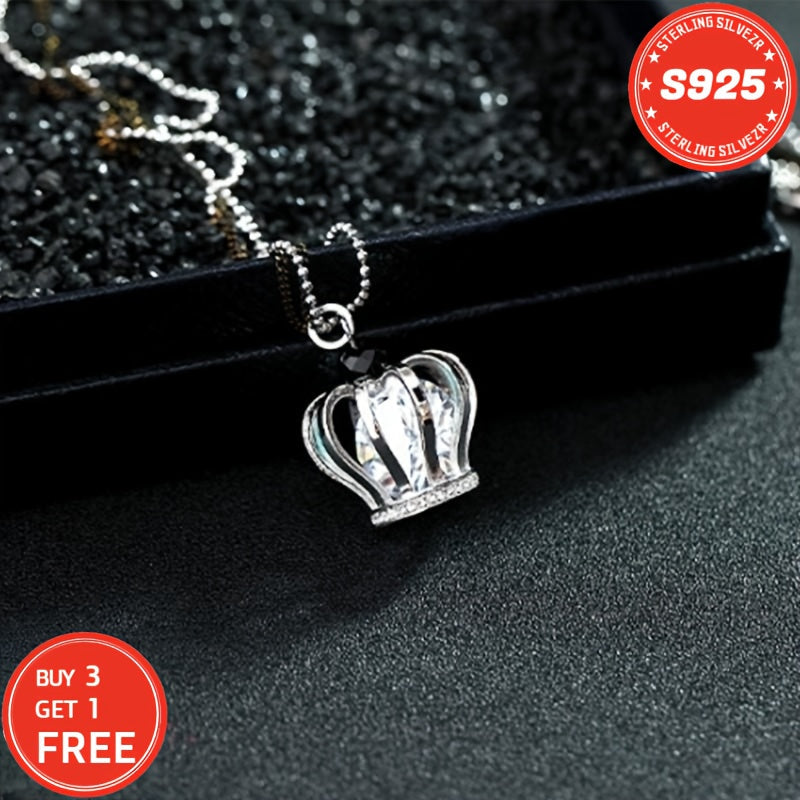S925 Sterling Silver Crown Necklace for Women 18 Inch – 5A Cubic Zirconia Pendant, Hypoallergenic CZ Choker, Elegant Gift for Wife Girlfriend Mom Daughter Birthday Anniversary Christmas