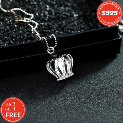 S925 Sterling Silver Crown Necklace for Women 18 Inch – 5A Cubic Zirconia Pendant, Hypoallergenic CZ Choker, Elegant Gift for Wife Girlfriend Mom Daughter Birthday Anniversary Christmas