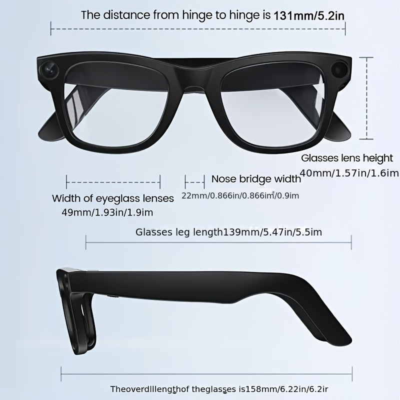 AI Smart Glasses with 8MP HD Camera Touch Control ChatGPT Real-Time Translation Wireless Calling Blue Light Protection Noise Reduction Dual Mics Photochromic Lens for Cycling Driving Travel Office