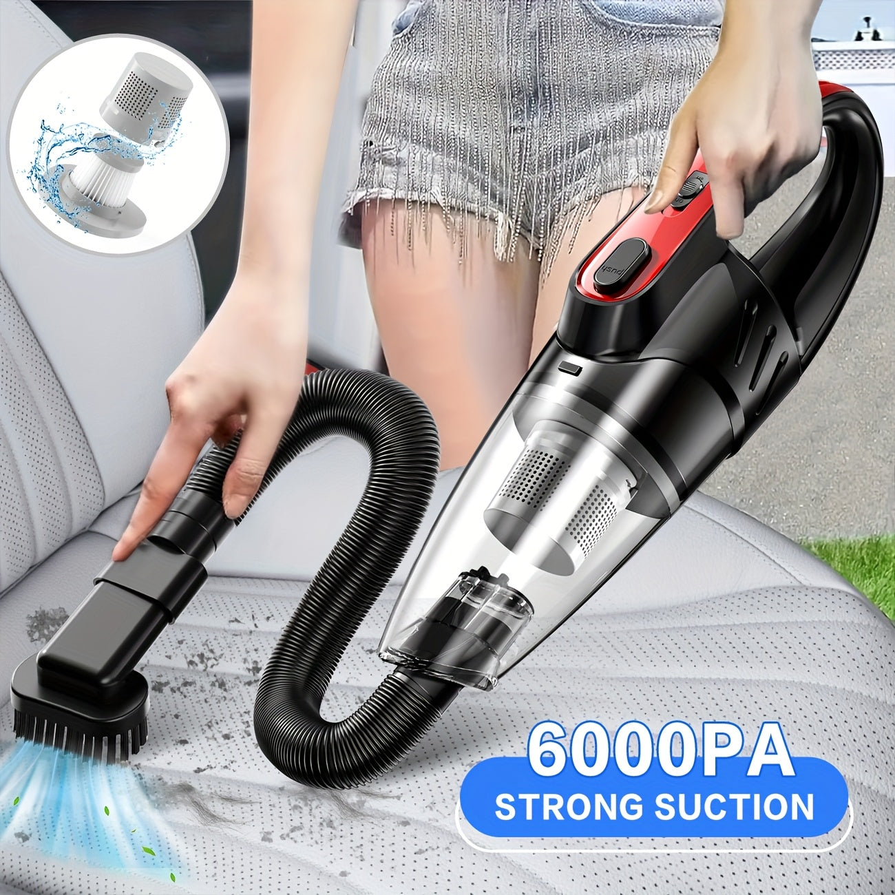 Handheld Car Vacuum Cleaner 6000PA 2000mAh Rechargeable 40dB Low Noise 5 Accessories for Car Home Pet Hair Pink