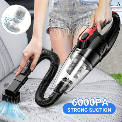 Handheld Car Vacuum Cleaner 6000PA 2000mAh Rechargeable 40dB Low Noise 5 Accessories for Car Home Pet Hair Pink