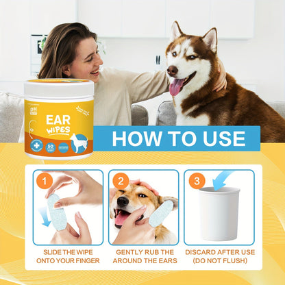 Dog Ear Cleaner Wipes with Finger Wipe Design - Soothing Deodorizing Itch Relief Coconut Scent Pet Ear Cleaning Wipes for All Dog Breed Sizes, Gentle and Easy to Use at Home
