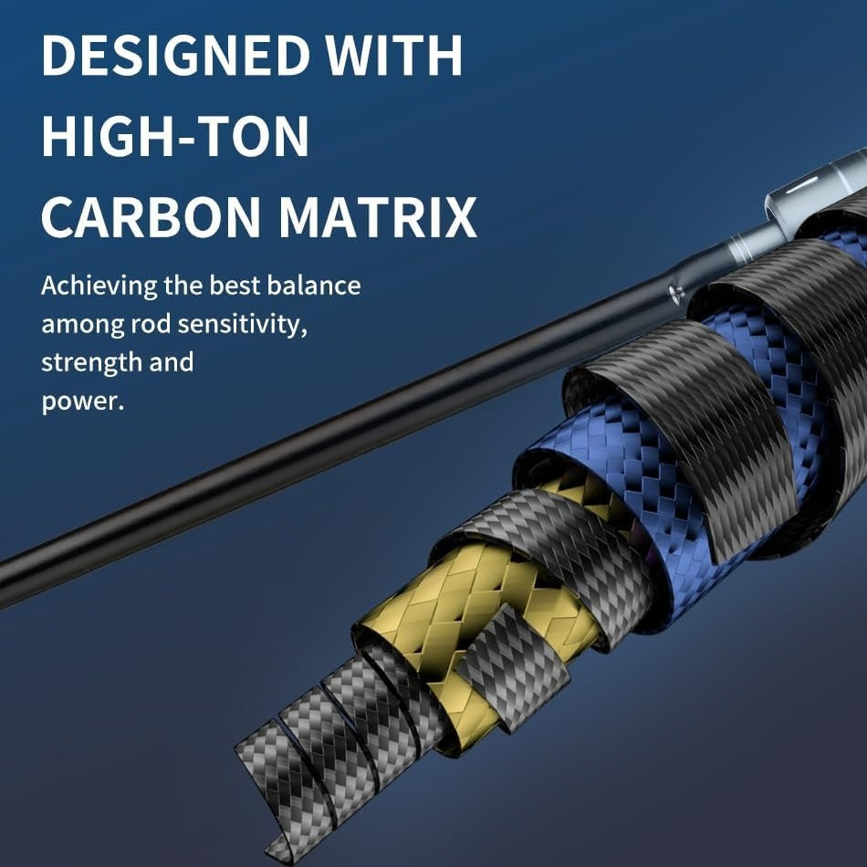 Carbon Fiber Fishing Rod Casting & Spinning – Sensitive Tip, Comfortable Grip, Large Guide Rings for Bass & Trout, Freshwater & Saltwater – 165cm / 180cm / 210cm, Modern Black Stripe Design, Perfect Fishing Gift