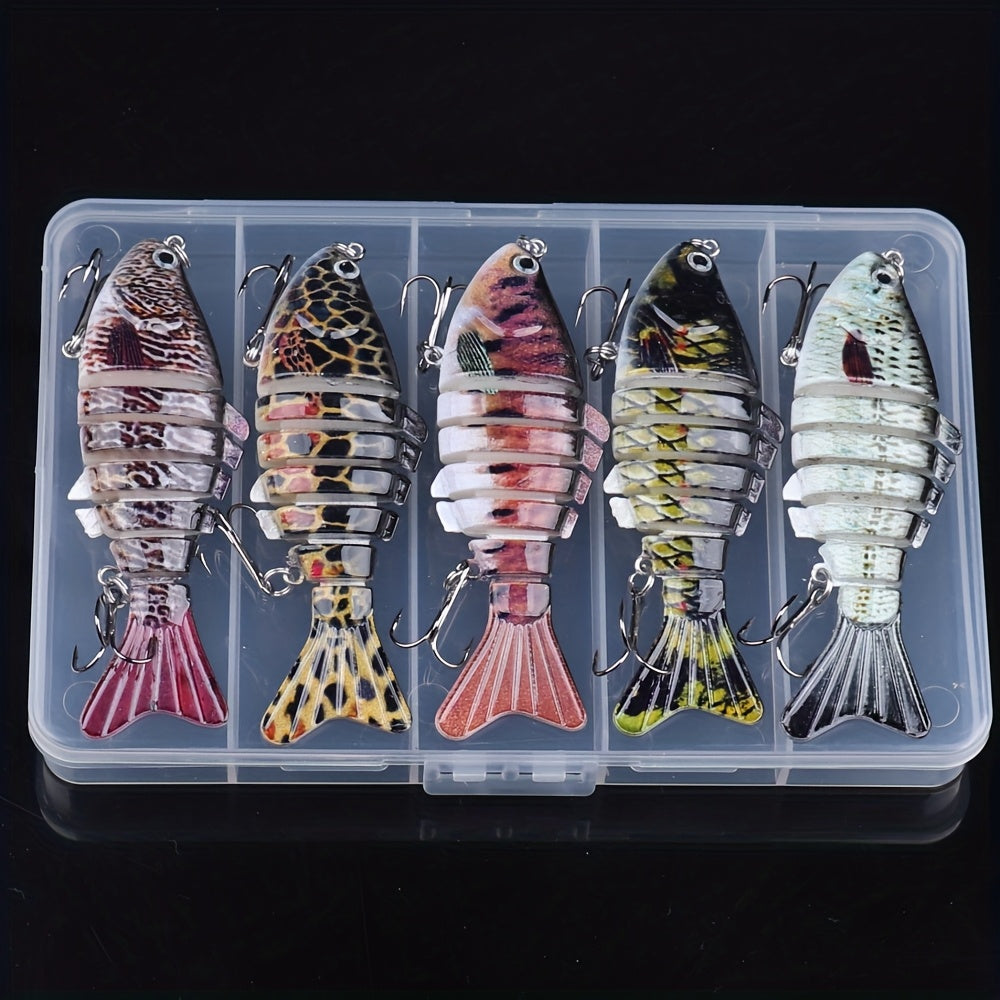 5 Pack Multi-Jointed Fishing Lures with Lifelike Swimming Action – Swimbait for Bass, Trout & Pike, Freshwater & Saltwater Fishing Lure Set, 4 Assorted Models