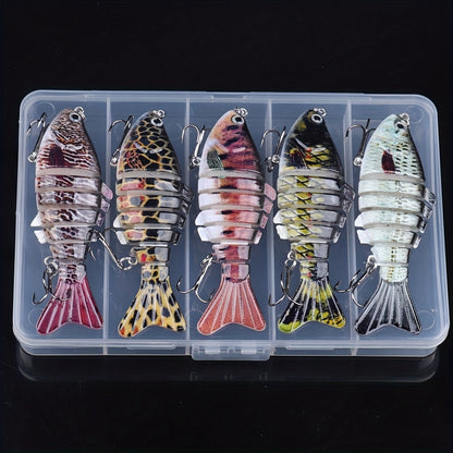 5 Pack Multi-Jointed Fishing Lures with Lifelike Swimming Action – Swimbait for Bass, Trout & Pike, Freshwater & Saltwater Fishing Lure Set, 4 Assorted Models