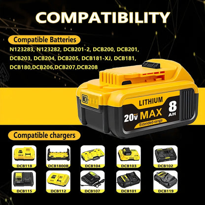 20V 8.0Ah Lithium-Ion Replacement Battery for DeWalt Cordless Tools – Compatible with DCB200, DCB205, DCB206, DCB204, DCB180 & DCD/DCF/DCG/DCS Series