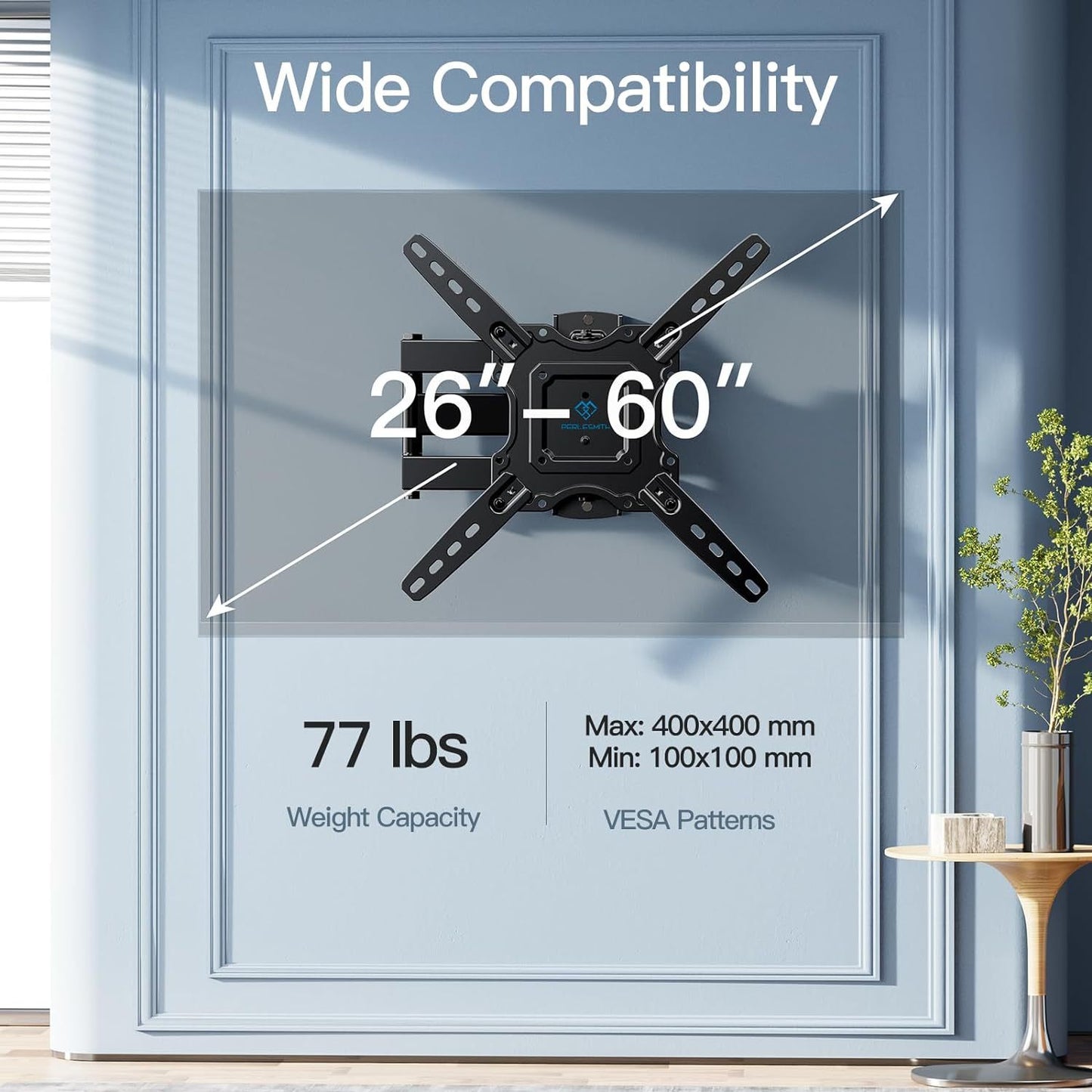 Full Motion TV Wall Mount for 26-60 Inch TVs Up to 77 lbs Swivel Tilt Extension Arm Stainless Steel TV Bracket Max VESA 400x400mm Fits Most Flat Curved Screen TVs