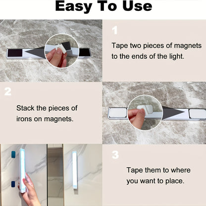6pcs Smart LED Motion Sensor Cabinet Light – USB-C Rechargeable, 3 Adjustable Modes, Magnetic Mount, Wireless Night Light for Kitchen, Closet, Bedroom, Stairs, Hallway & Bathroom
