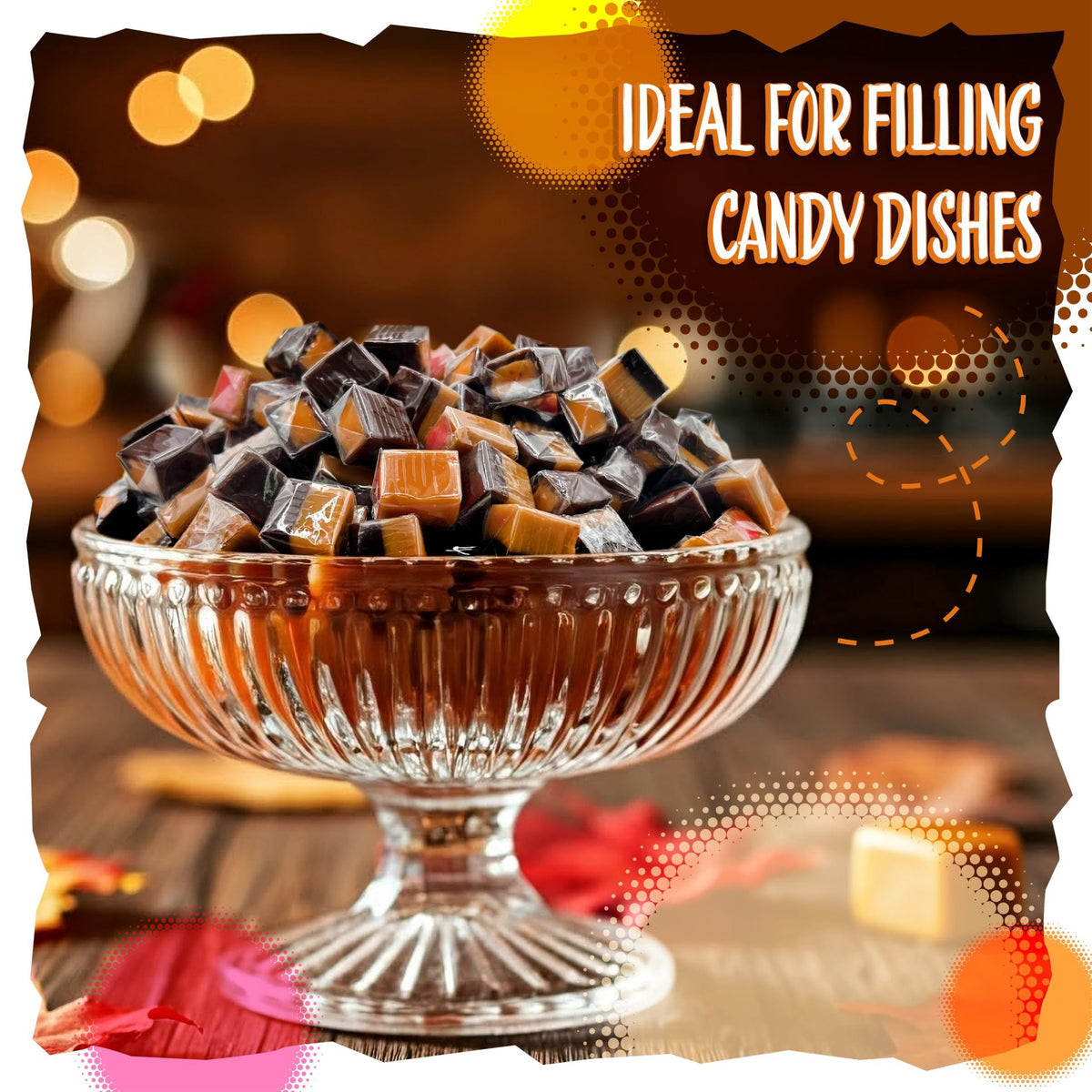 Caramel Cubes Filled Candy 3 Pound Bulk Bag – ~220 Individually Wrapped Assorted Flavors Strawberry, Chocolate, Orange, Vanilla & Mint, Perfect for Candy Dishes, Gifting & Baking