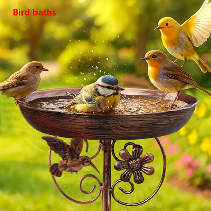 Metal Outdoor Bird Bath and Feeder Set Sunflower Design 5-Claw Stake Base Weather-Resistant Garden Decor for Backyard Courtyard Terrace Patio