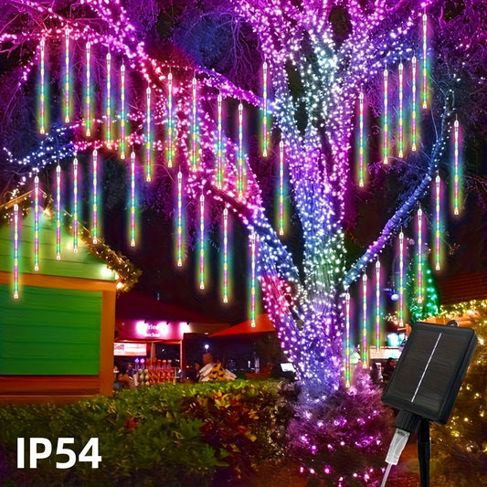 Solar Meteor Shower String Lights – 192 LED Outdoor Fairy Lights, Flower Theme, 8 Modes, Waterproof, for Garden, Patio, Tree, Christmas, Halloween & Independence Day Decorations